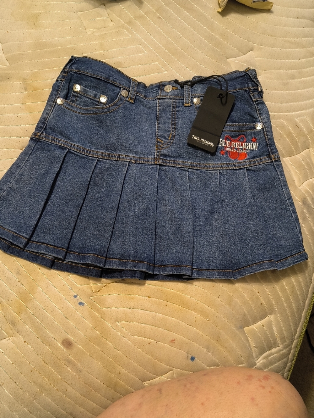 True Religion Dark Blue Pleated Denim Mindy Skirt Tween Girls Sz 14 Brand New!